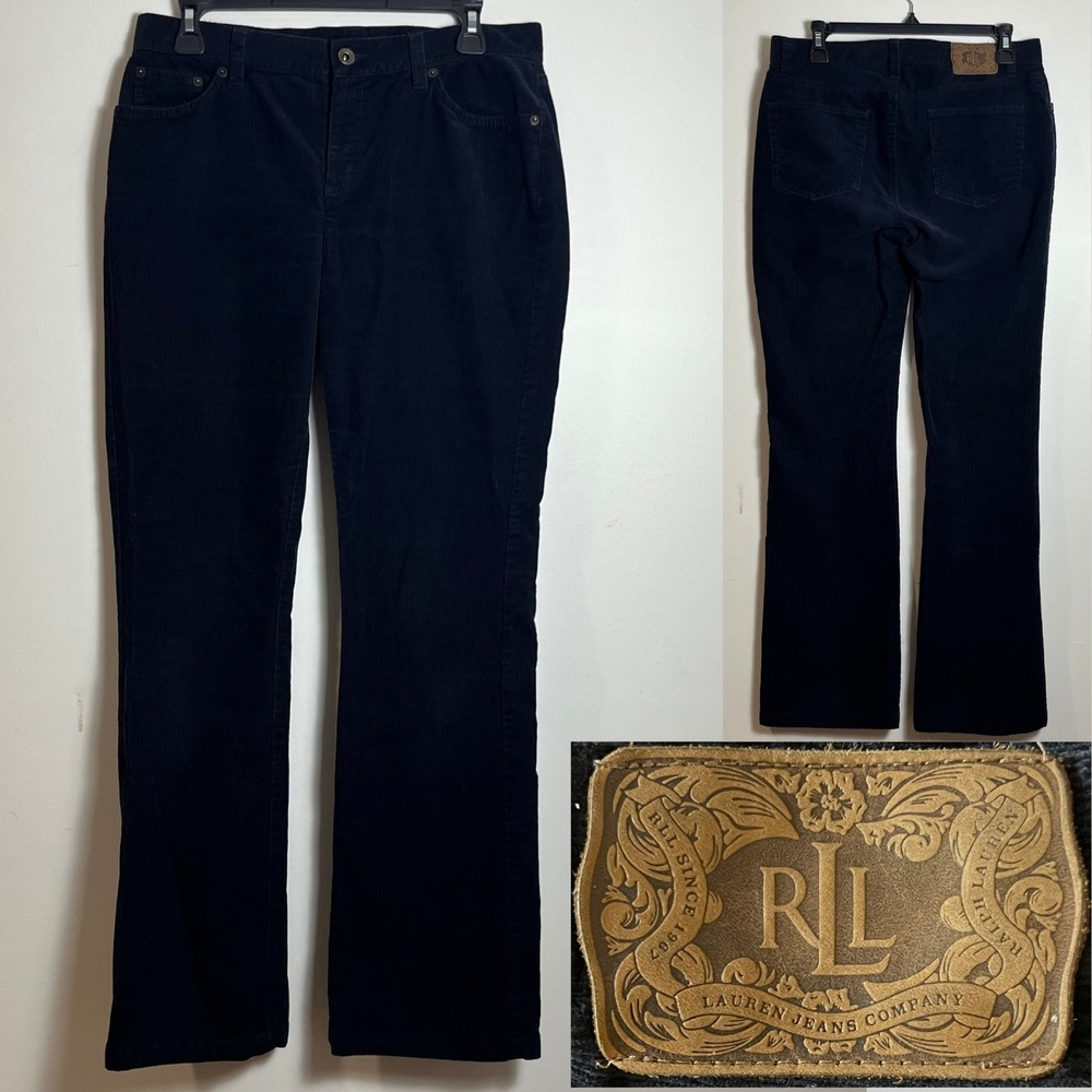 Lauren Jeans Co Black Corduroy Pants Womens 6 Mid Rise Wide Leg Casual Trousers